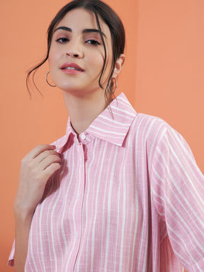 Pink Stripe Crop Shirt With Shorts-SASSAFRAS alt-laze