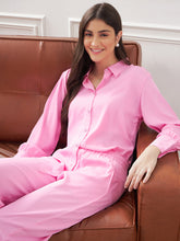 Pink Satin Shirt With Lounge Pants-SASSAFRAS alt-laze