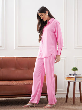 Pink Satin Shirt With Lounge Pants-SASSAFRAS alt-laze