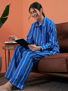 Blue Stripes Shirt With Lounge Pants-SASSAFRAS alt-laze