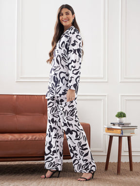 White & Black Abstract Art Shirt With Lounge Pants-SASSAFRAS alt-laze