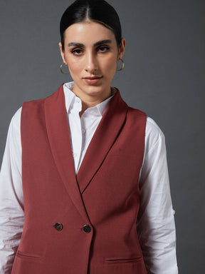 Rust Sleeveless Blazer With Darted Palazzo Pants-SASSAFRAS worklyf