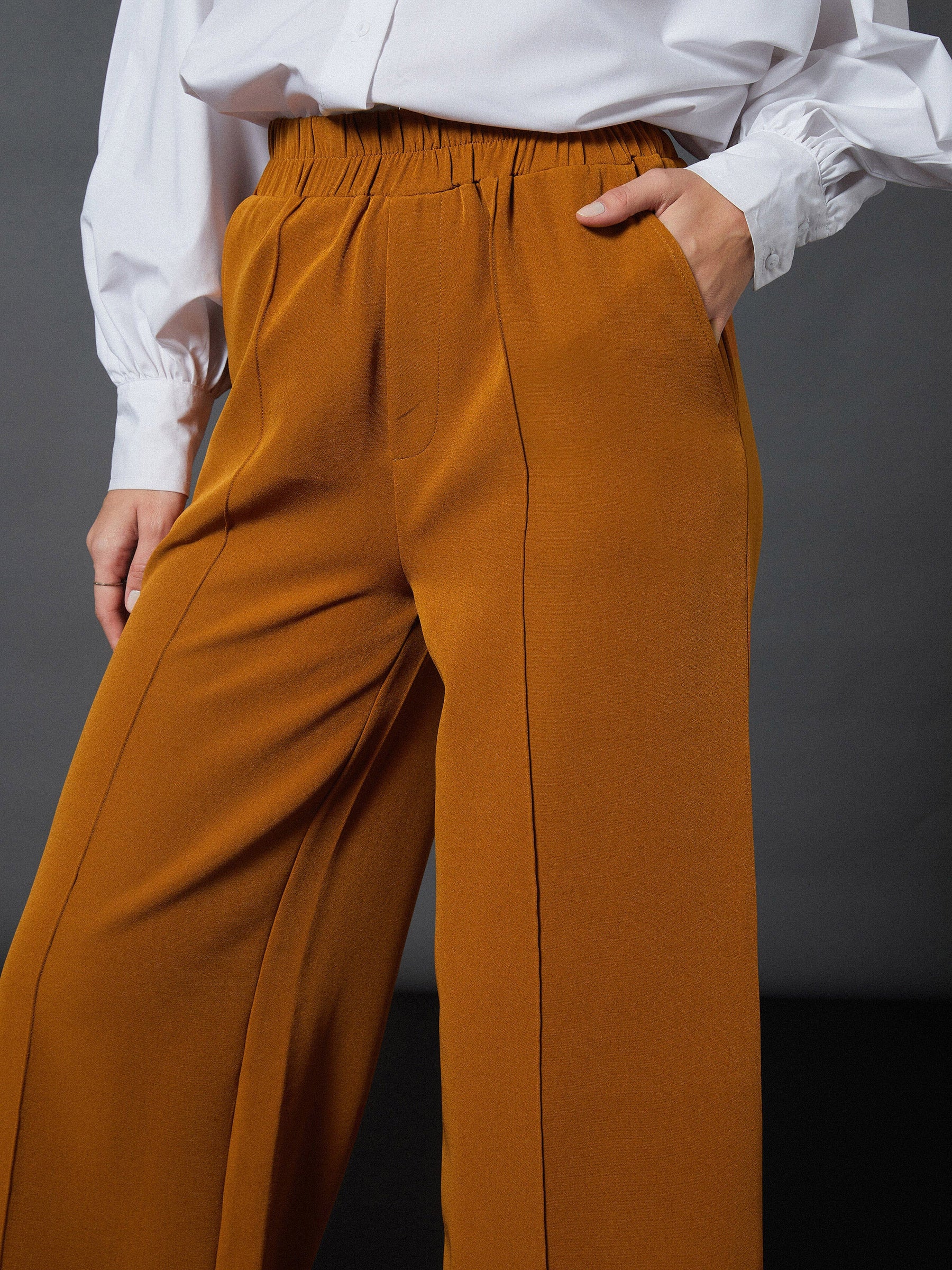 Mustard Sleeveless Blazer With Darted Palazzo Pants-SASSAFRAS worklyf