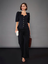 Black Puff Sleeves Top With Bell Bottom Pants-SASSAFRAS worklyf