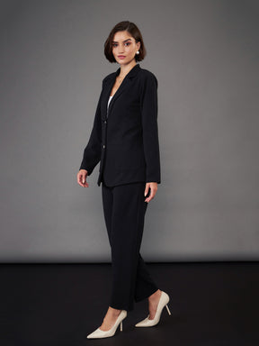 Black Slim Fit Blazer With Pleated Pants-SASSAFRAS worklyf