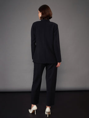 Black Slim Fit Blazer With Pleated Pants-SASSAFRAS worklyf