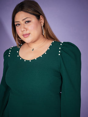 Emerald Pearl Peplum Top With Bell Bottom Pants-SASSAFRAS Curve