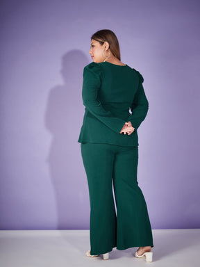 Emerald Pearl Peplum Top With Bell Bottom Pants-SASSAFRAS Curve