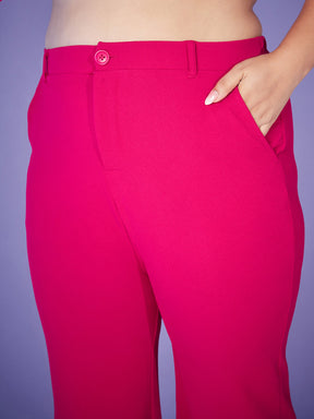 Fuchsia Ruched Pearl Shirt With Straight Pants-SASSAFRAS Curve