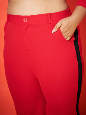 QuaClo Women Regular Fit Black Red Rayon Trouser