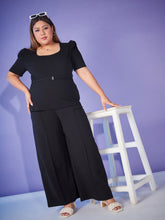 Black Belted Top With Bell Bottom Pants-SASSAFRAS Curve