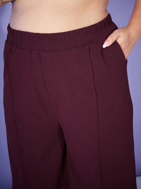 Burgundy Belted Top With Bell Bottom Pants-SASSAFRAS Curve