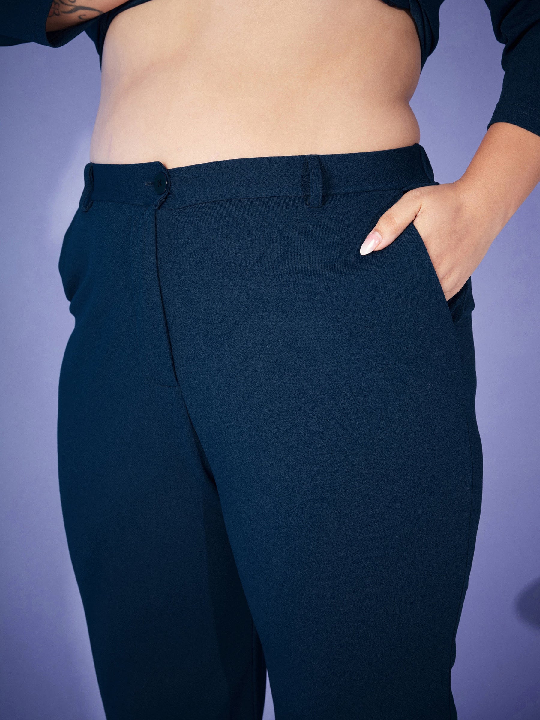 Blue Keyhole Top With Bell Bottom Pants-SASSAFRAS Curve