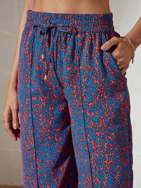 Blue Abstract Twisted Top With Pants-SASSAFRAS