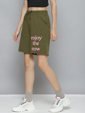 Women Olive Terry ACTIVE ENJOY THE NOW Shorts