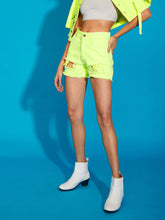 Neon Yellow Denim Heavy Distress Shorts-SASSAFRAS