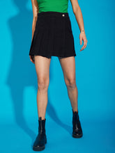 Black Denim Premium Front Pleated Skorts-SASSAFRAS