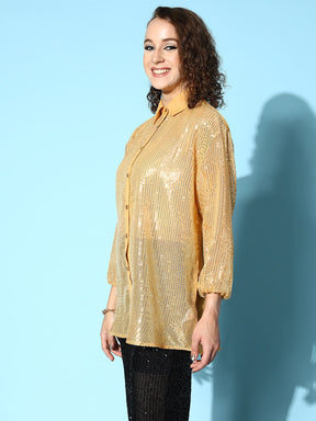 Women Gold Sequin Shirt