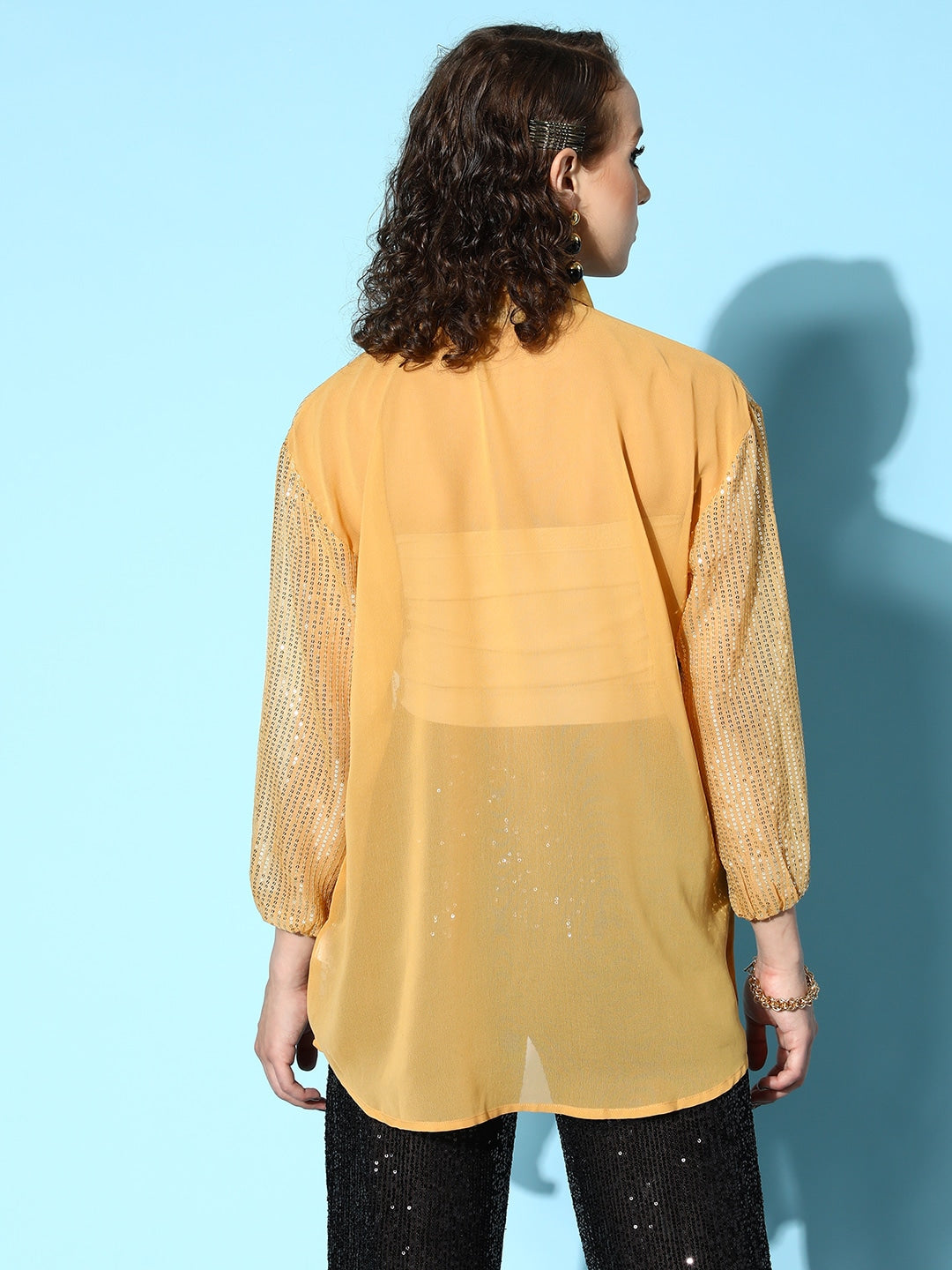 Women Gold Sequin Shirt