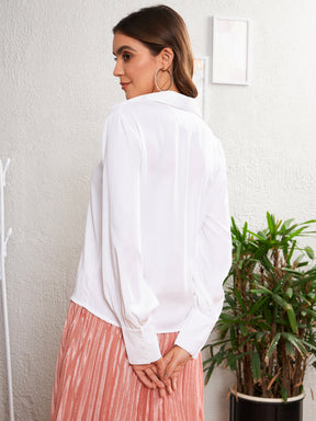 White Satin Front Ruched Shirt-SASSAFRAS worklyf