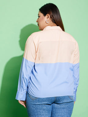 Peach & Blue ColourBlock Shirt-SASSAFRAS Curve