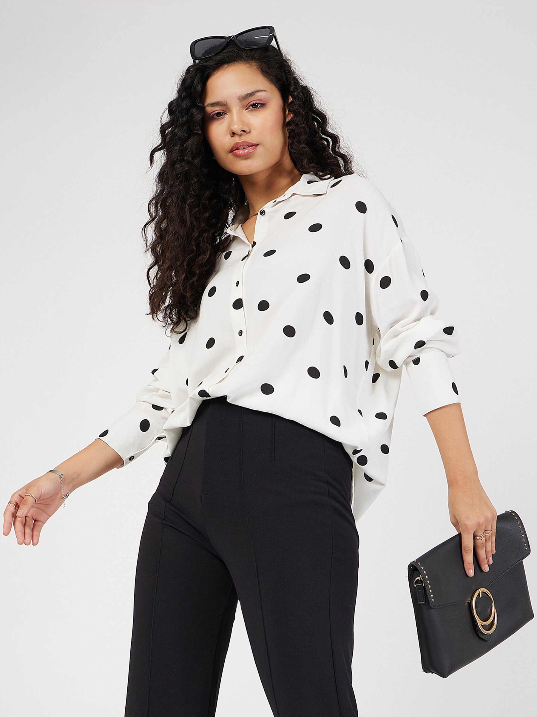 Buy White Black Polka Dot Oversize Shirt Online At Best Price