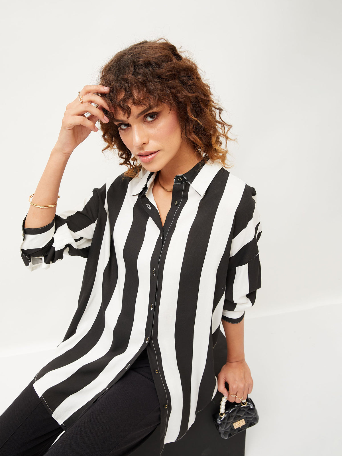Black & White Striped Oversize Shirt-SASSAFRAS