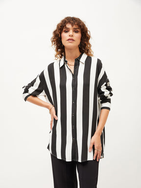 Black & White Striped Oversize Shirt-SASSAFRAS