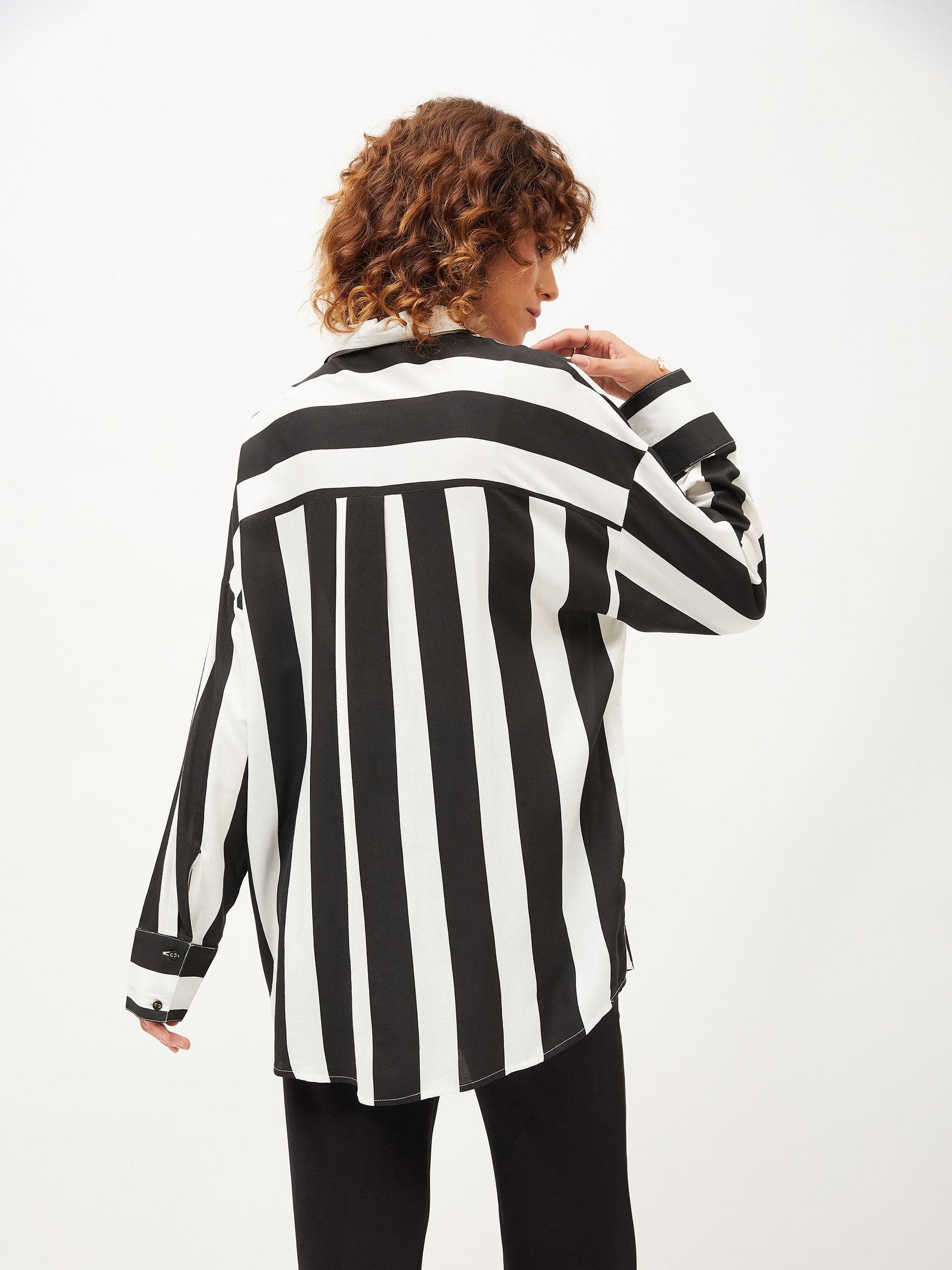 Oversized black and shop white striped shirt