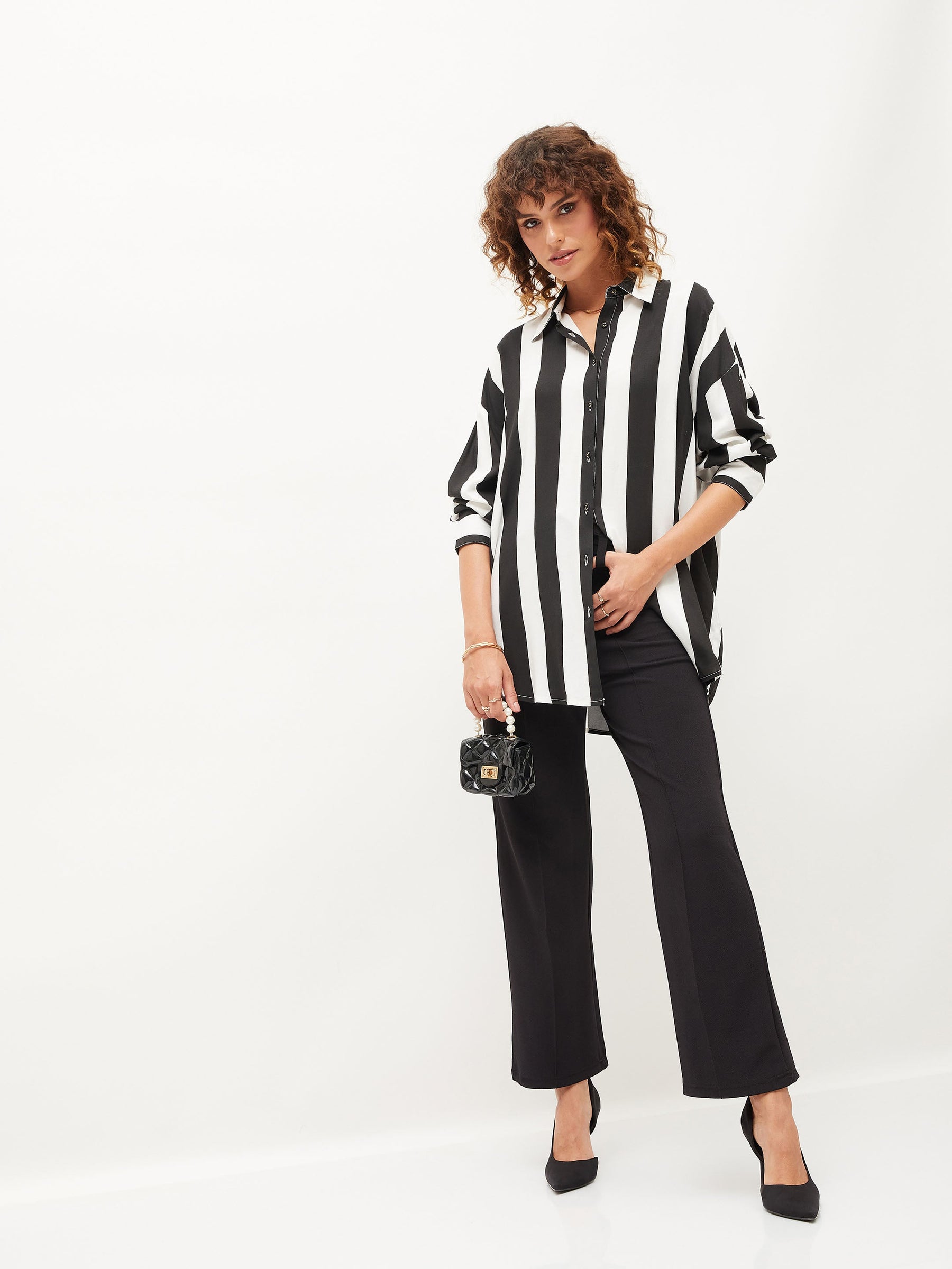 Black & White Striped Oversize Shirt-SASSAFRAS