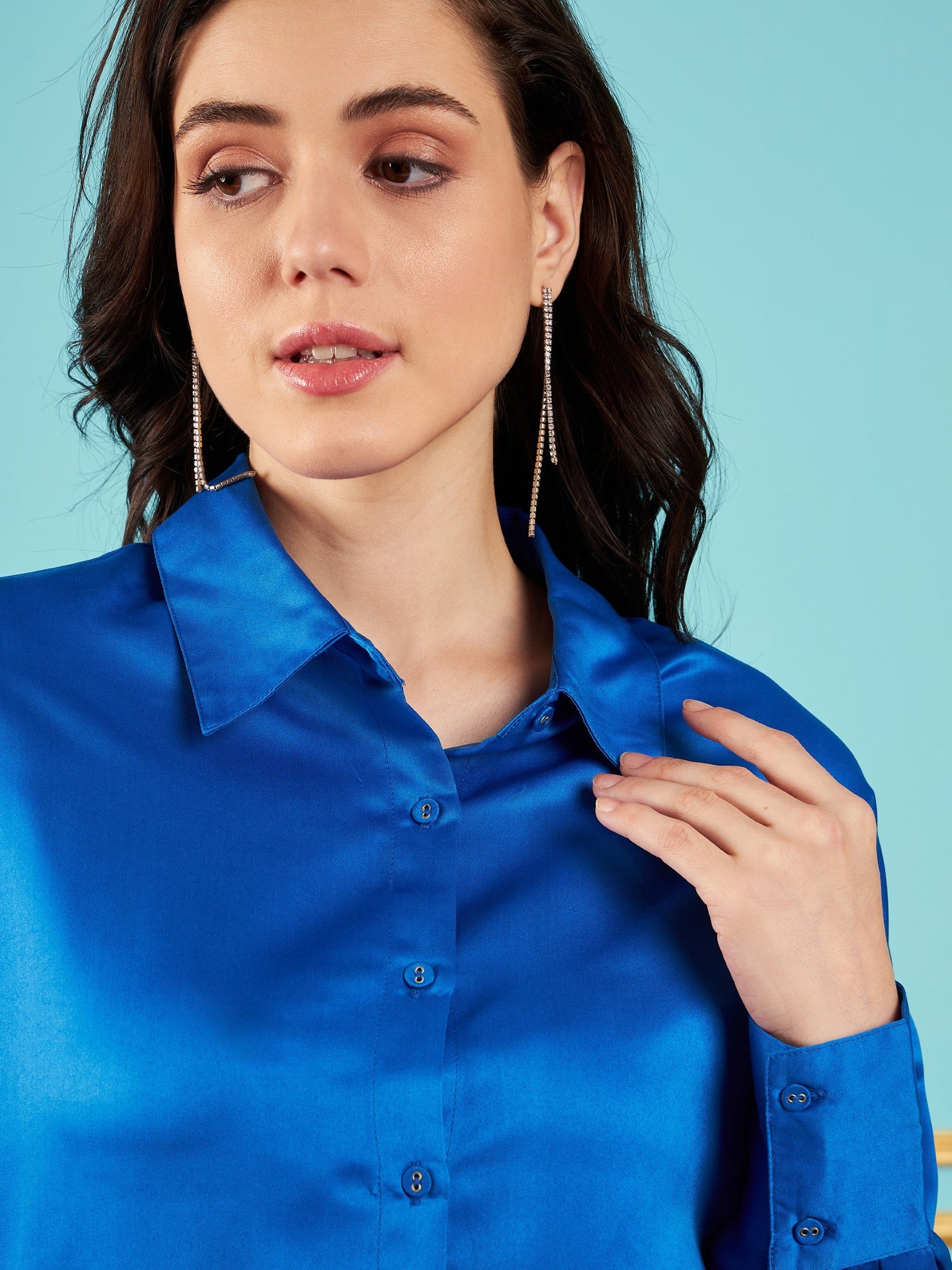 royal blue dress shirt for woman Hancock Women Solid Cotton Satin Regular Fit Formal And once you feel the silk against the bare skin Royal Blue Dress, Elegant Shirt