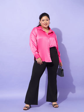 Pink Regular Satin Shirt-SASSAFRAS Curve