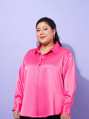 Pink Regular Satin Shirt-SASSAFRAS Curve