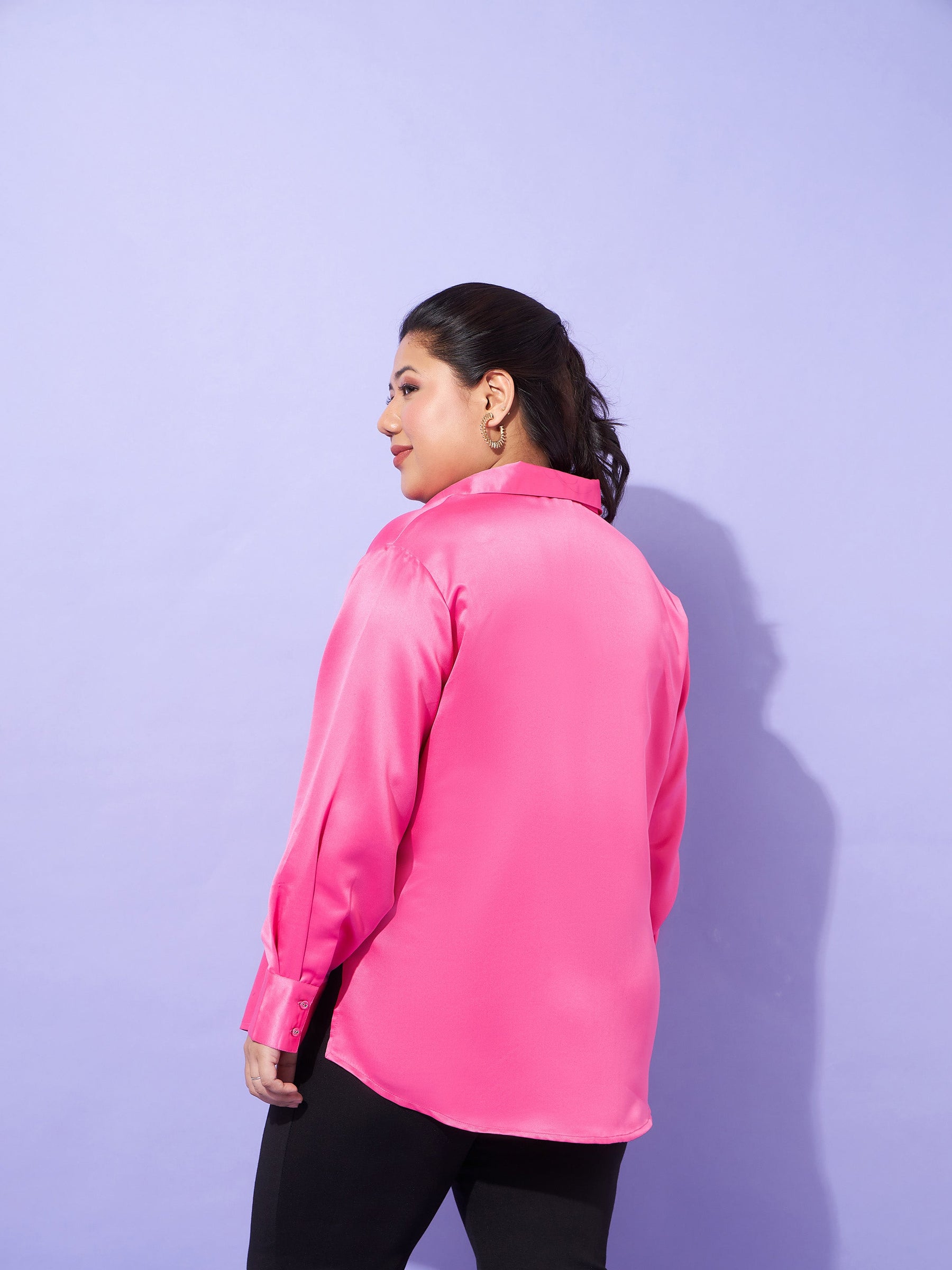 Pink Regular Satin Shirt-SASSAFRAS Curve