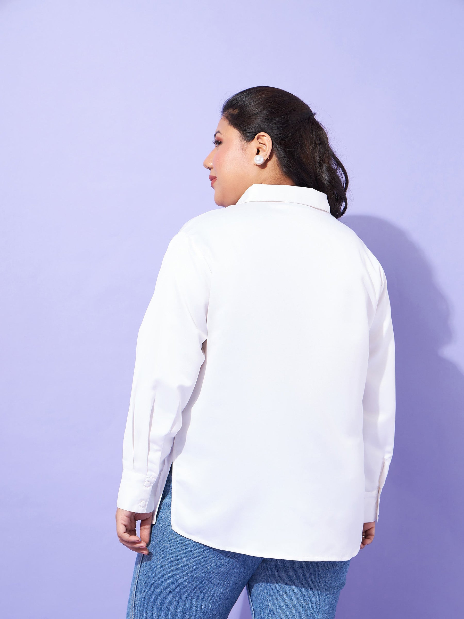 Off White Regular Satin Shirt-SASSAFRAS Curve