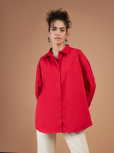 Red Cotton Poplin Oversized Shirt-SASSAFRAS