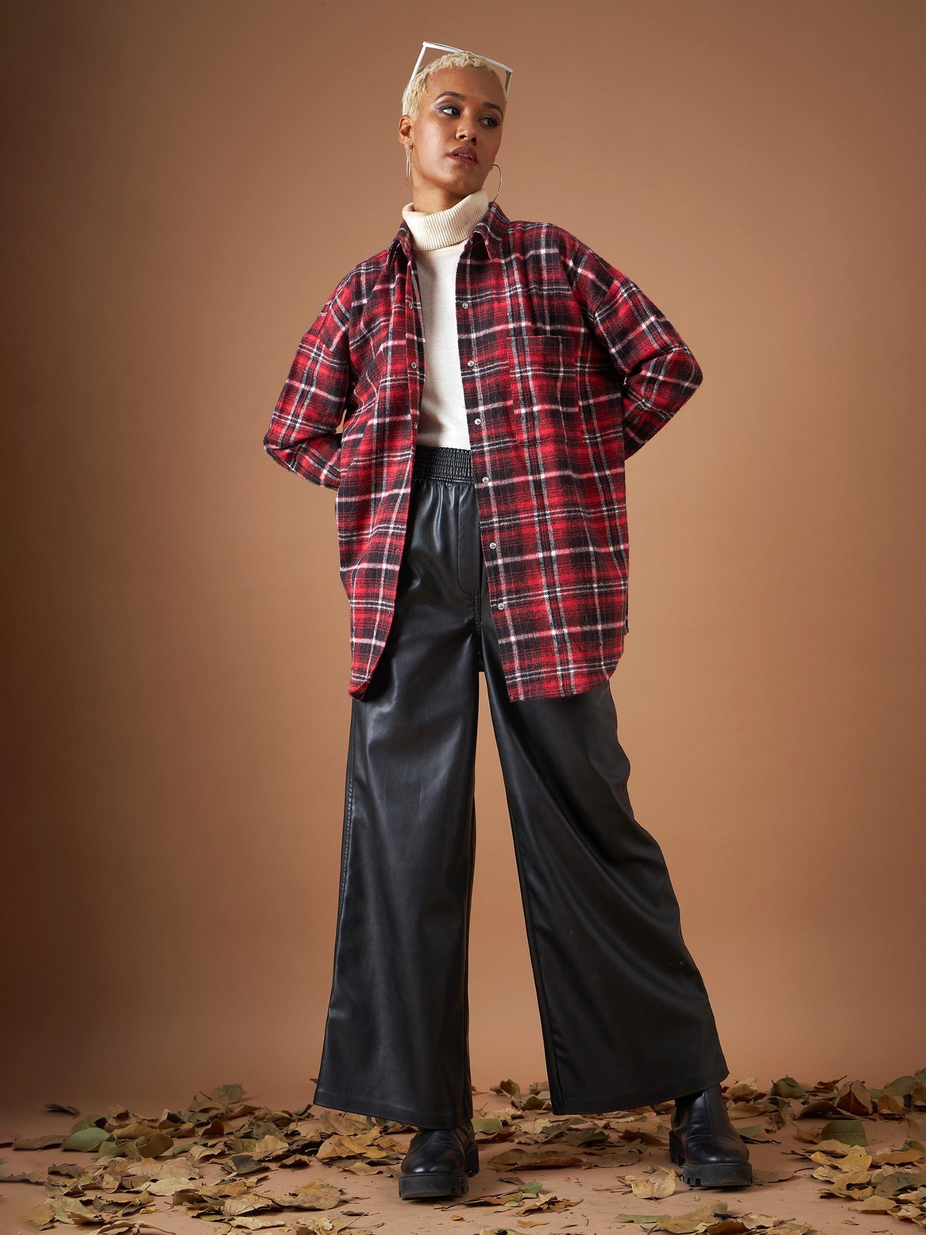 Red Flannel Check Oversized Shirt-SASSAFRAS