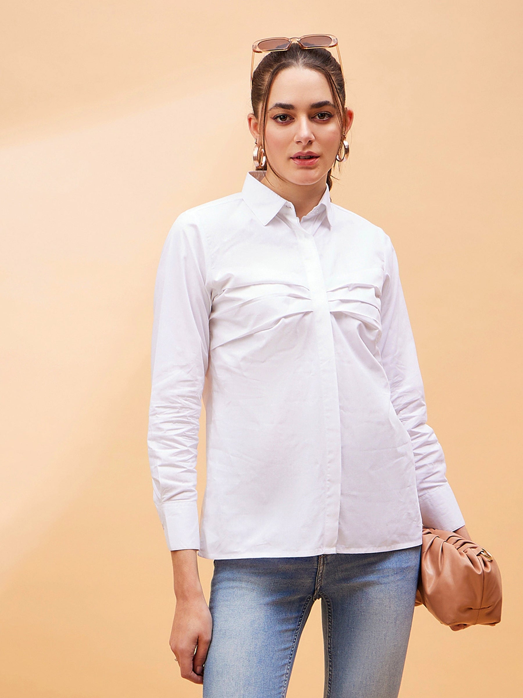 White Pleated Detail Shirt-SASSAFRAS BASICS