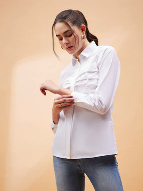 White Pleated Detail Shirt-SASSAFRAS BASICS