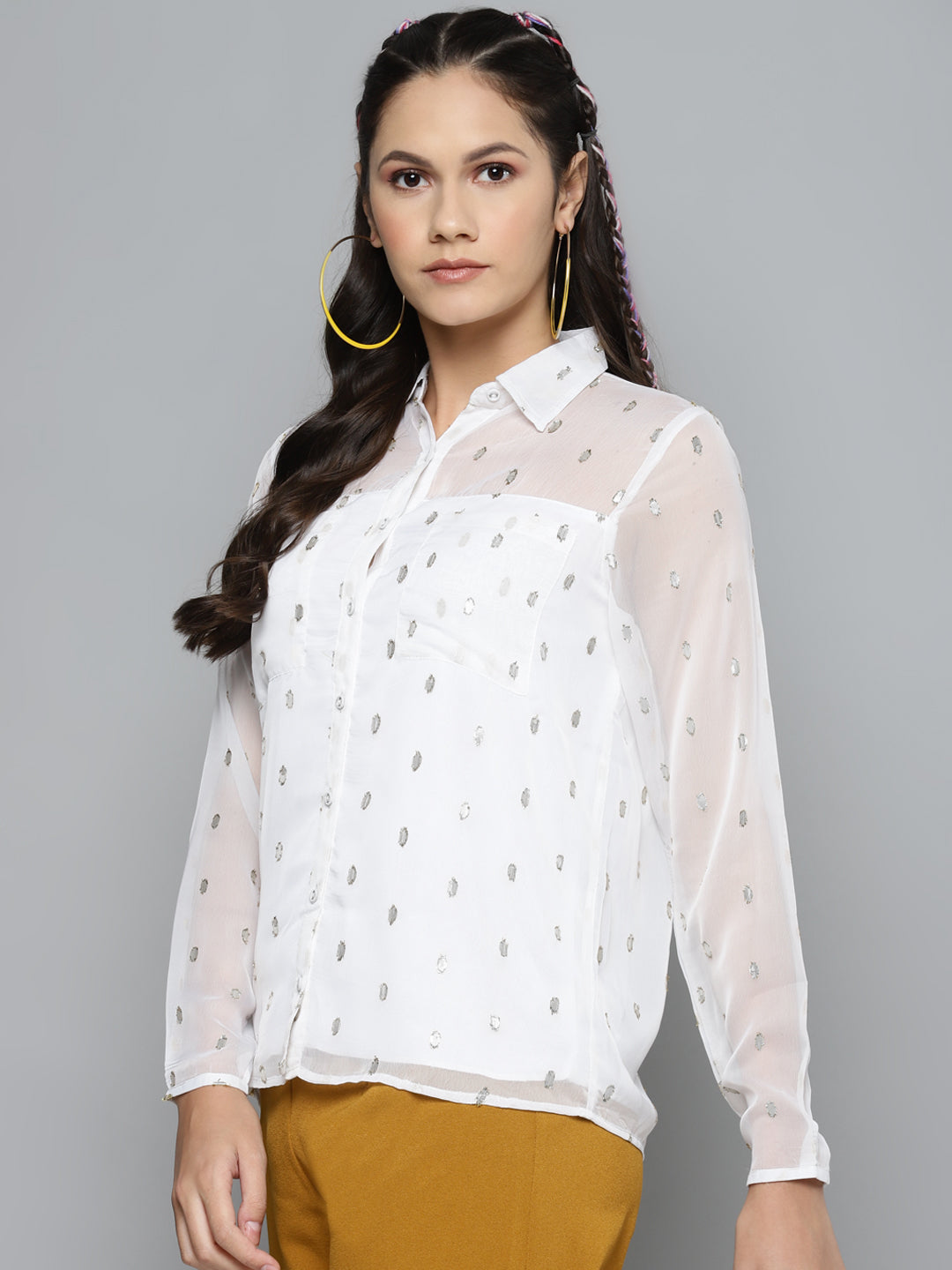 Buy Women White Lurex Sheer Shirt Online At Best Price 