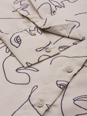 Women Champagne Line Art Print Satin Shirt