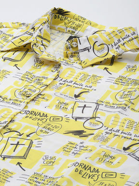 Women Yellow Newspaper Print Satin Shirt