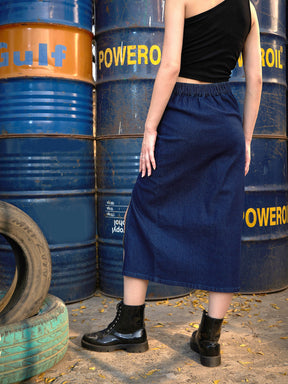 Blue Denim A Line Skirt-SASSAFRAS