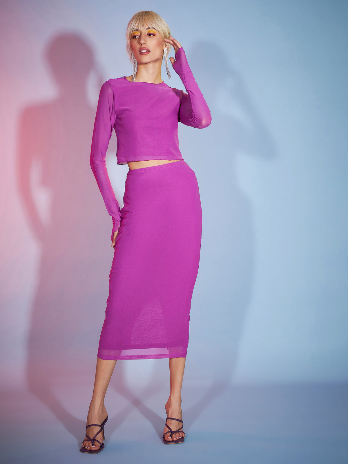 Purple Tulle Bodycon Maxi Skirt-SASSAFRAS