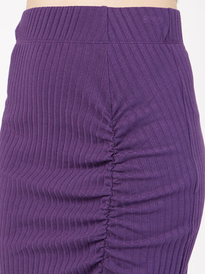 Purple Rib Front Ruched Midi Skirt-SASSAFRAS