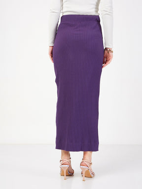 Purple Rib Front Ruched Midi Skirt-SASSAFRAS