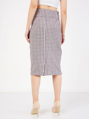 Burgundy Geometrical Jacquard Tweed Pencil Skirt-SASSAFRAS