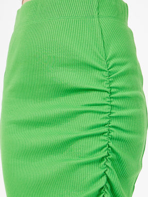 Green Rib Front Ruched Midi Skirt-SASSAFRAS