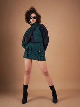 Green Front Zipper Parachute Mini Skirt-SASSAFRAS