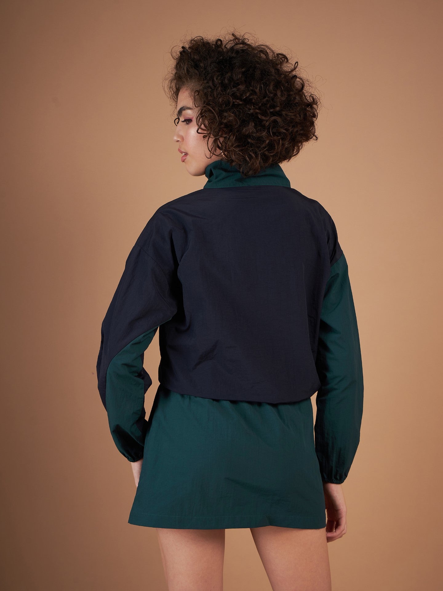Green Front Zipper Parachute Mini Skirt-SASSAFRAS